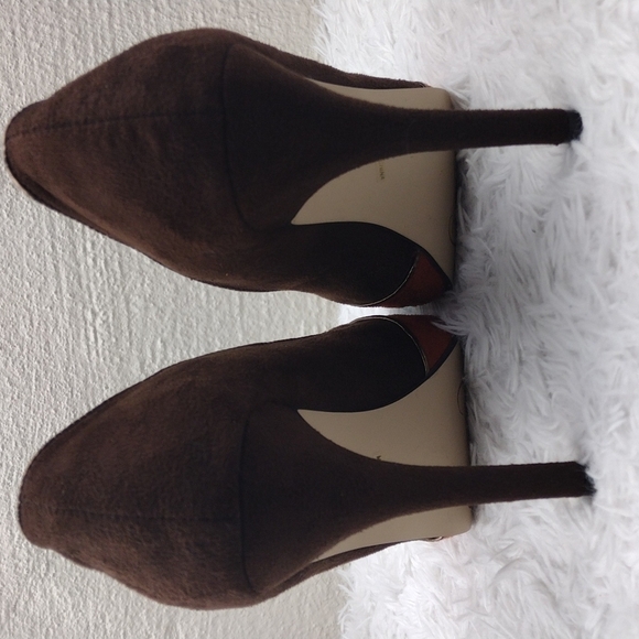 Anne Michelle Flare Brown Multicolored Faux Suede Almond Peep Toe Stiletto Heel - Picture 6 of 16